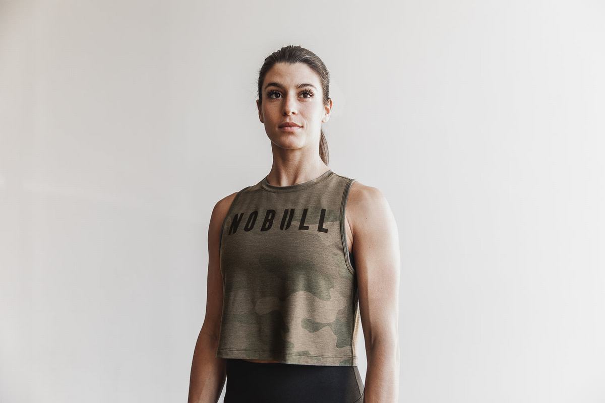 Nobull Muscle Women\'s Tank Tops Green Camo | Australia (WZ5369)